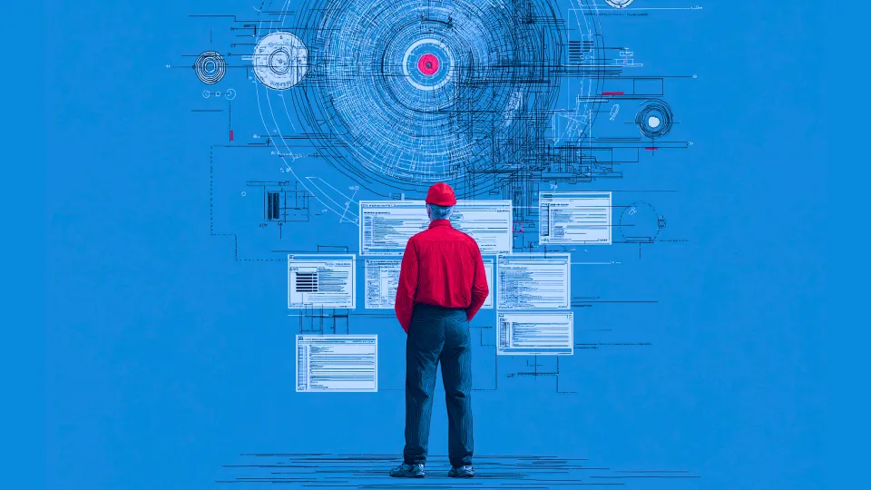 Factory worker watching a manufacturing scheduler plan production workflows