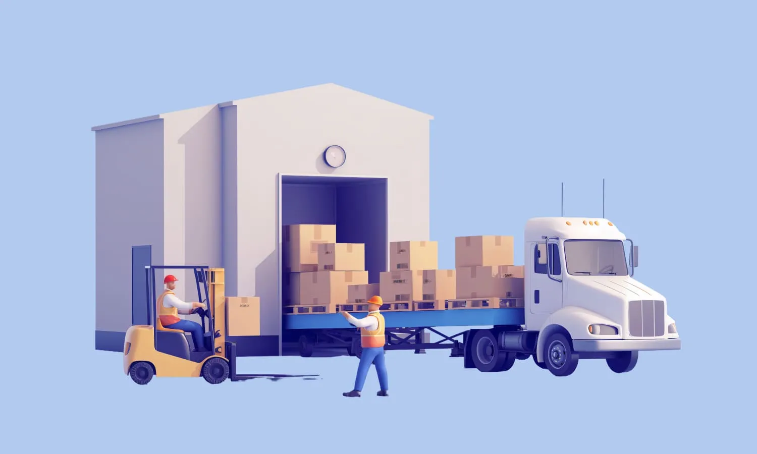 Forklift loading packages onto a truck