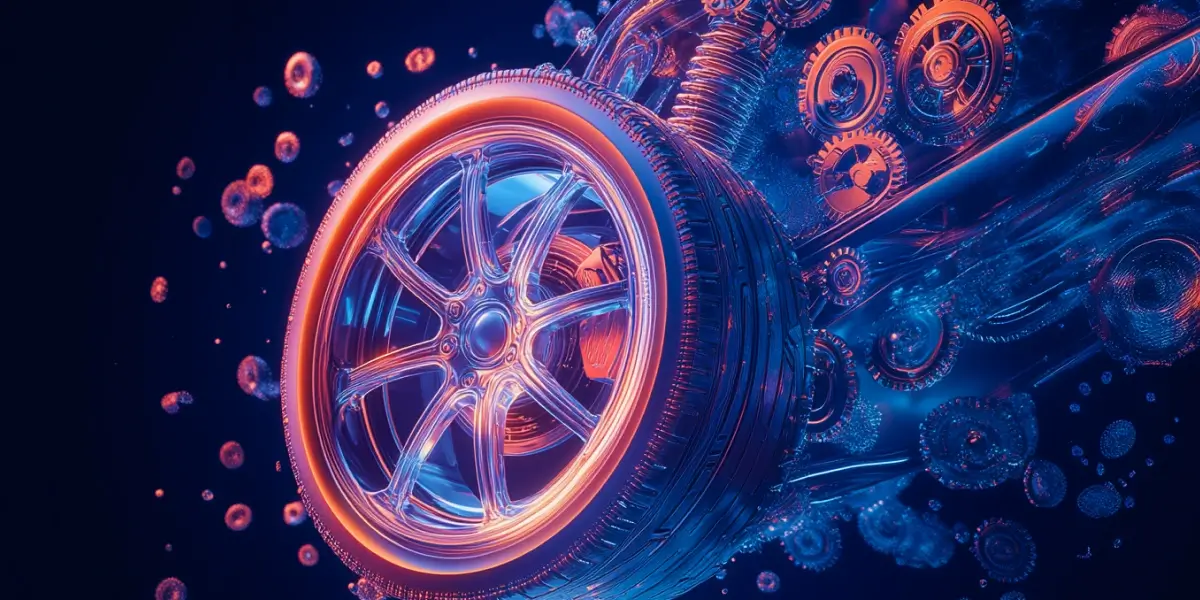 Futuristic car wheel with glowing gears
