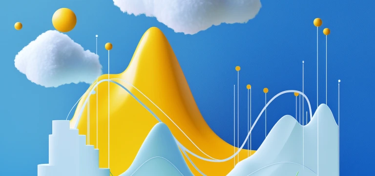 Abstract yellow and white graphs on blue background