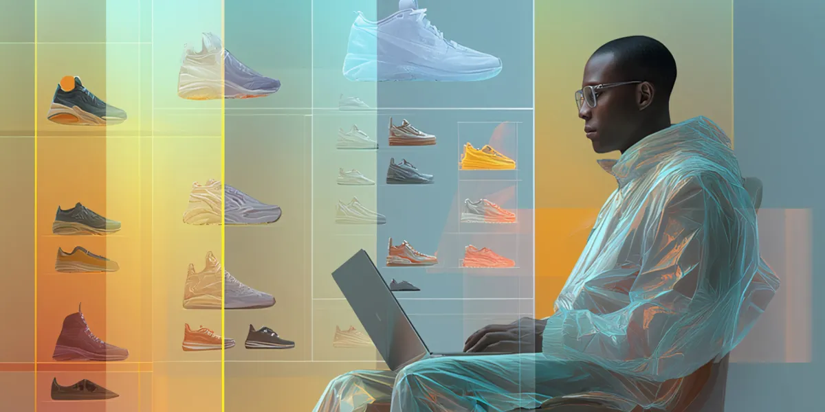 Person using laptop to browse AI-powered sneaker search results