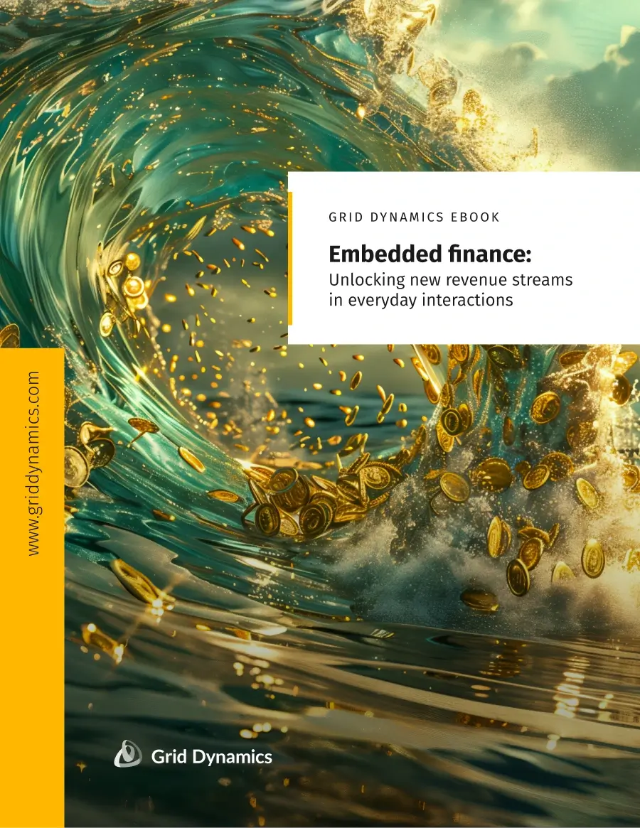 Embedded Finance with swirling coins wave in the background ebook