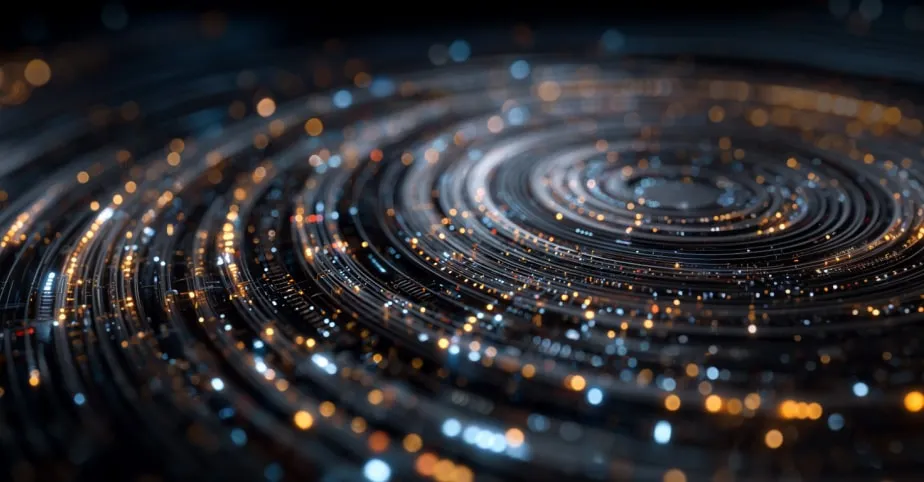 Spiral nodes against black background representing the WAVE framework for SDLC automation