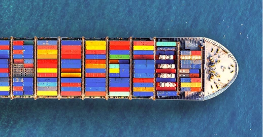 Aerial view of container cargo ship in sea