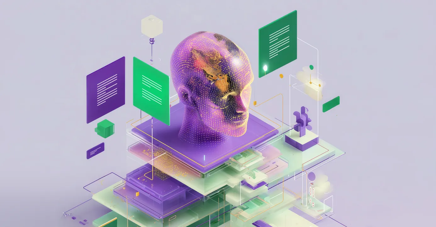 A purple abstract head representing agentic AI on a platform